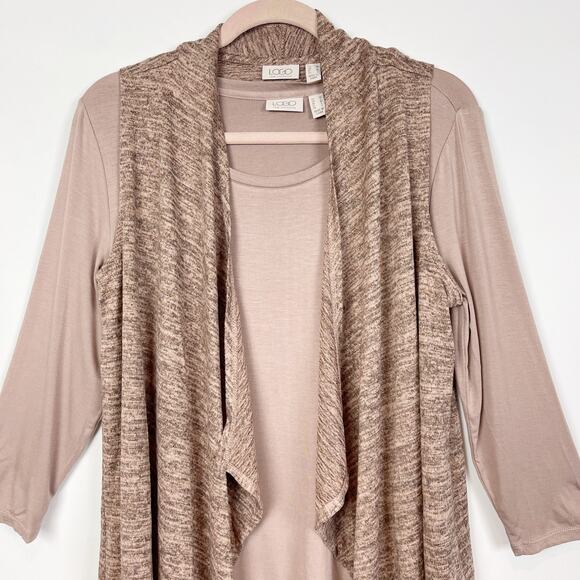 LOGO by Lori Goldstein Womens Sweater Knit Vest Knit Top Set XS Mauve Brown - Picture 3 of 5
